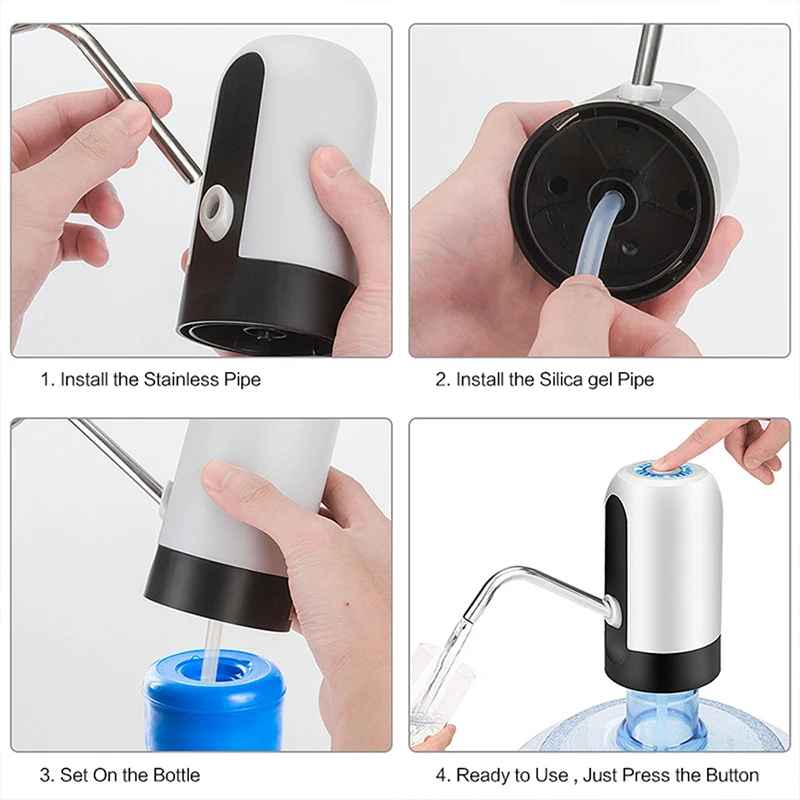 Portable Automatic Drinking Water Pump with Switch and USB Charging Mini Electric Water Dispenser for Universal 5 Gallon Bottle